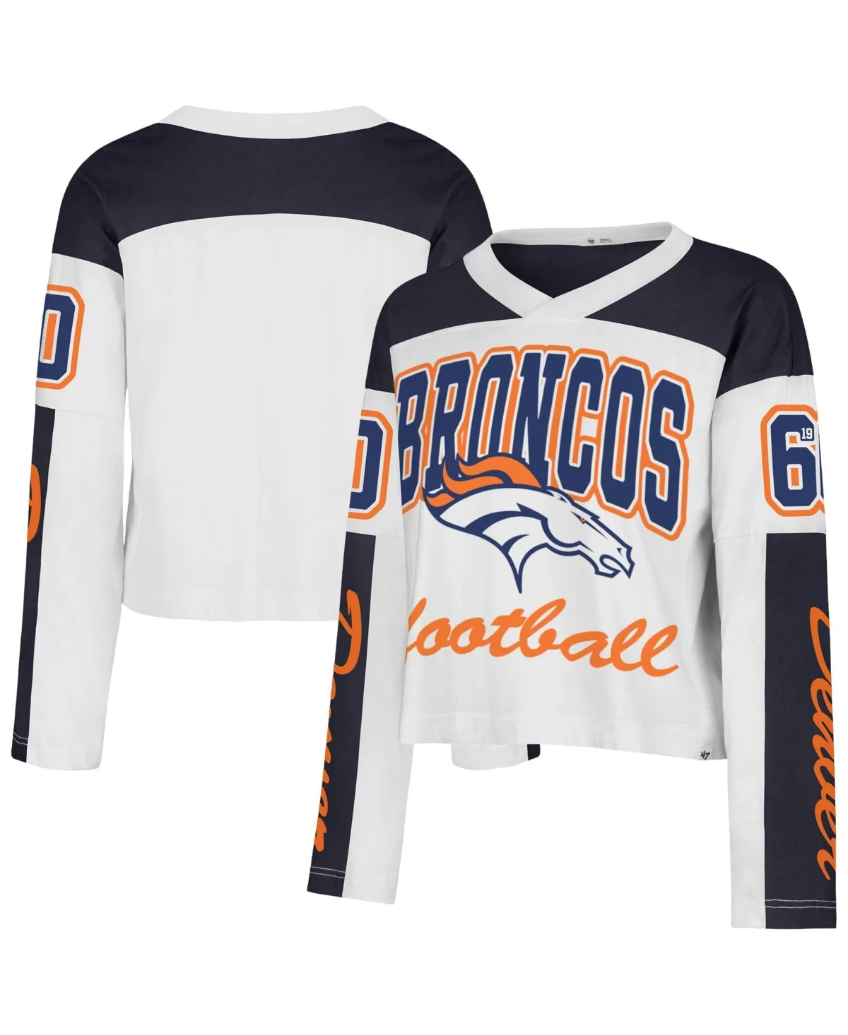 Denver Broncos Exclamation Metro V-Neck Long Sleeve Jersey T-Shirt by 47 Brand