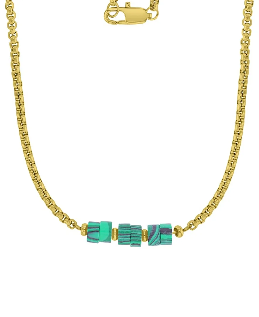 18k Gold-Plated Steel Yellow Malachite Box Chain Necklace by Quiksilver