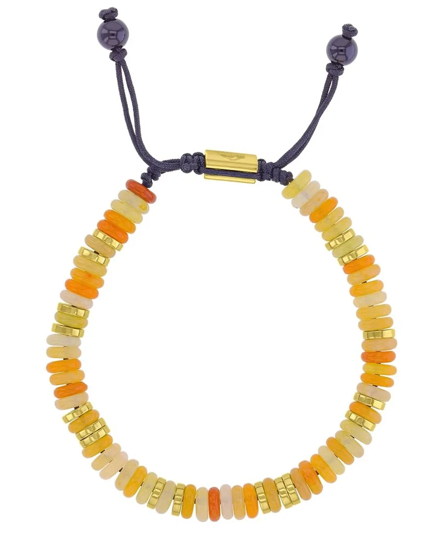 18k Gold-Plated Steel Yellow Slider Onyx Tiger Eye Adjustable Bracelet by Quiksilver
