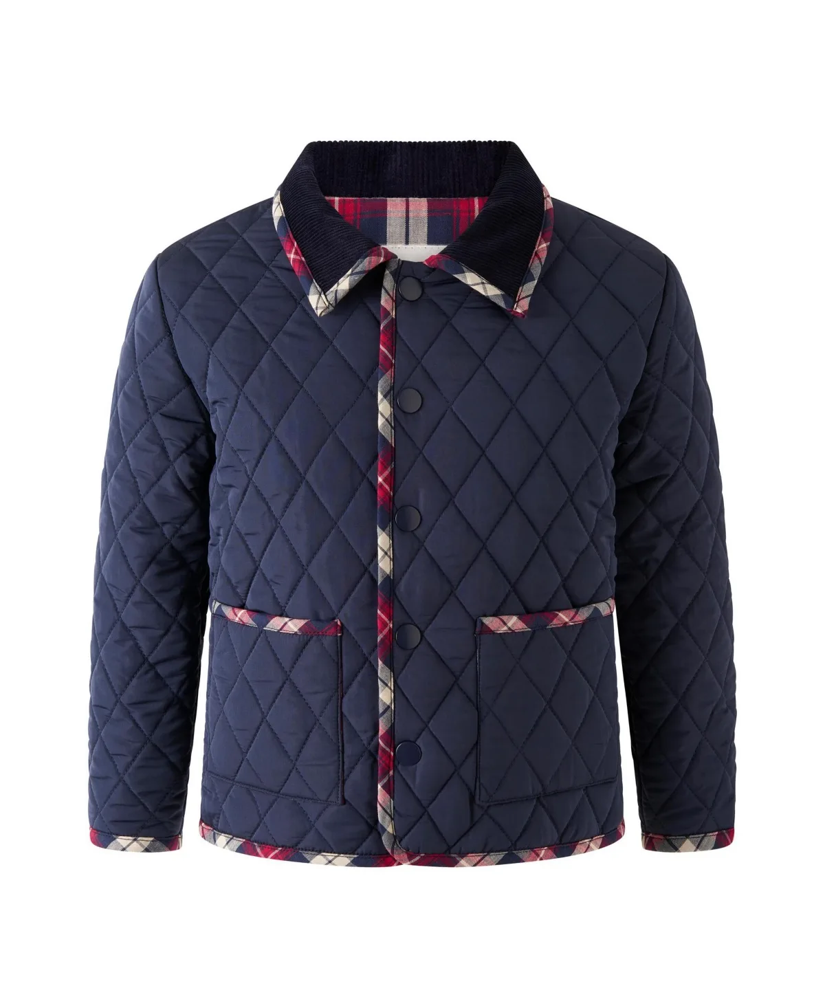Tartan Trim Diamond-Quilted Corduroy Collar Jacket by Rachel Riley
