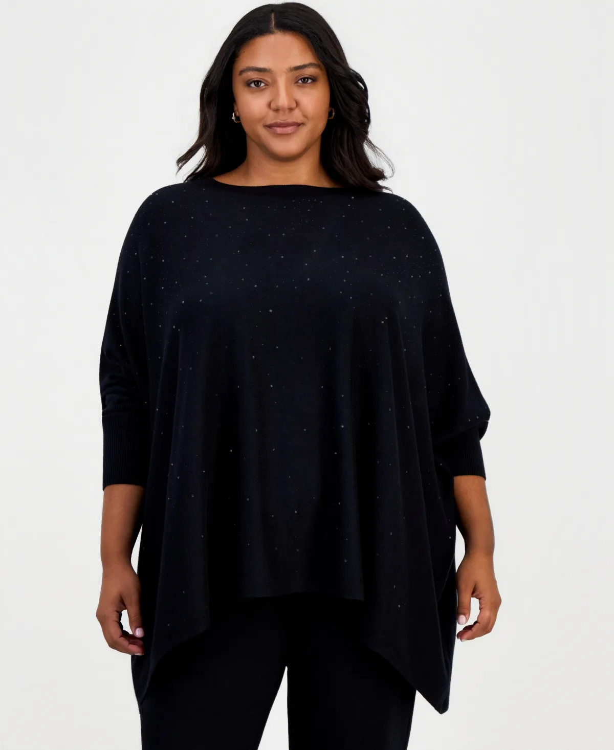 Rhinestone Boatneck 3/4-Sleeve Poncho by JM Collection