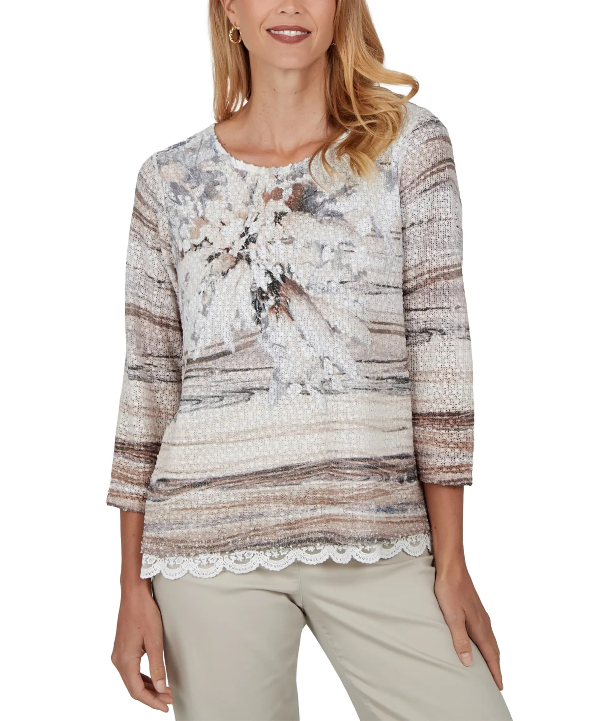 3/4-Sleeve Lace-Trim Blouse by Alfred Dunner