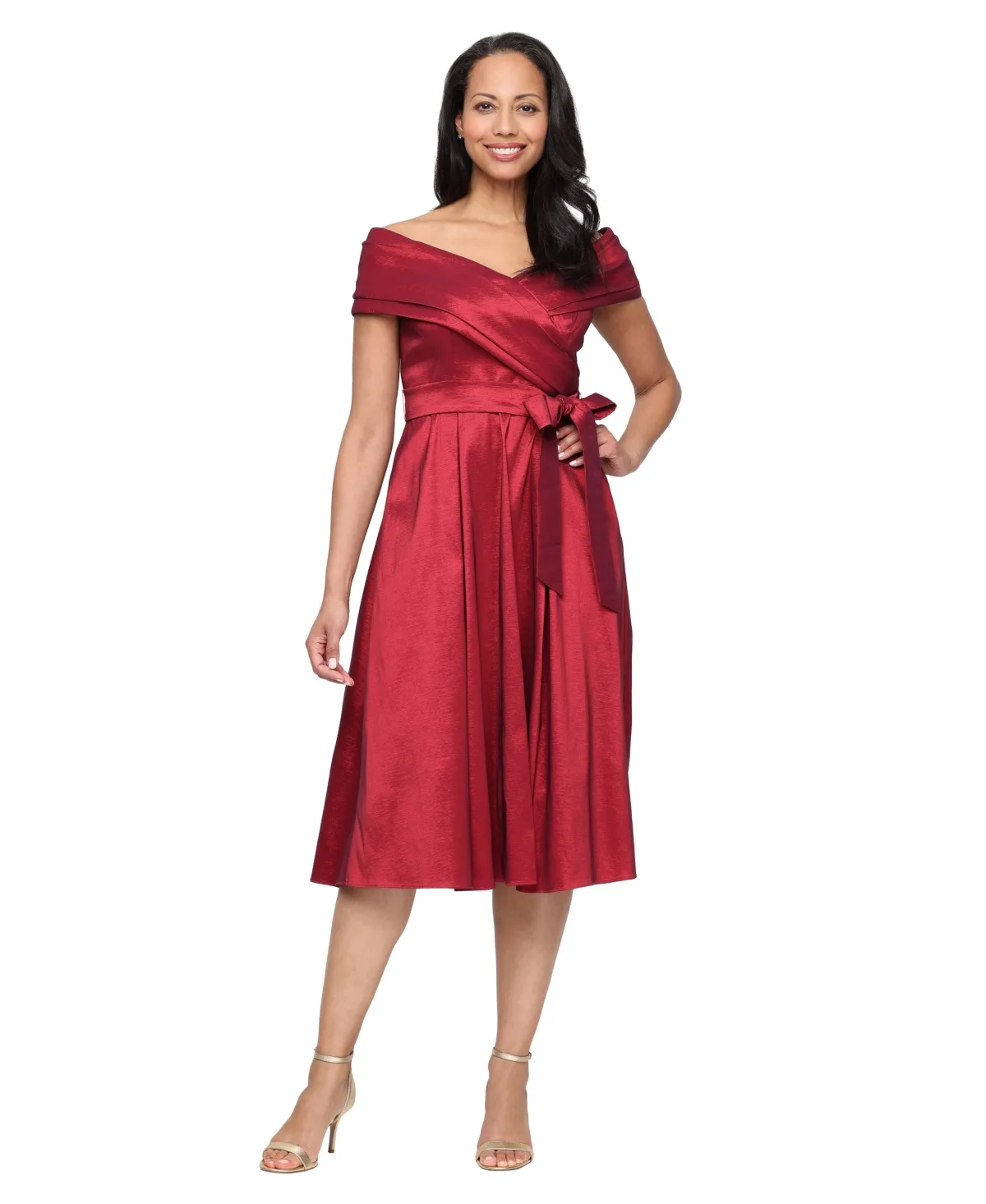 Off-the-Shoulder A-Line Taffeta Dress