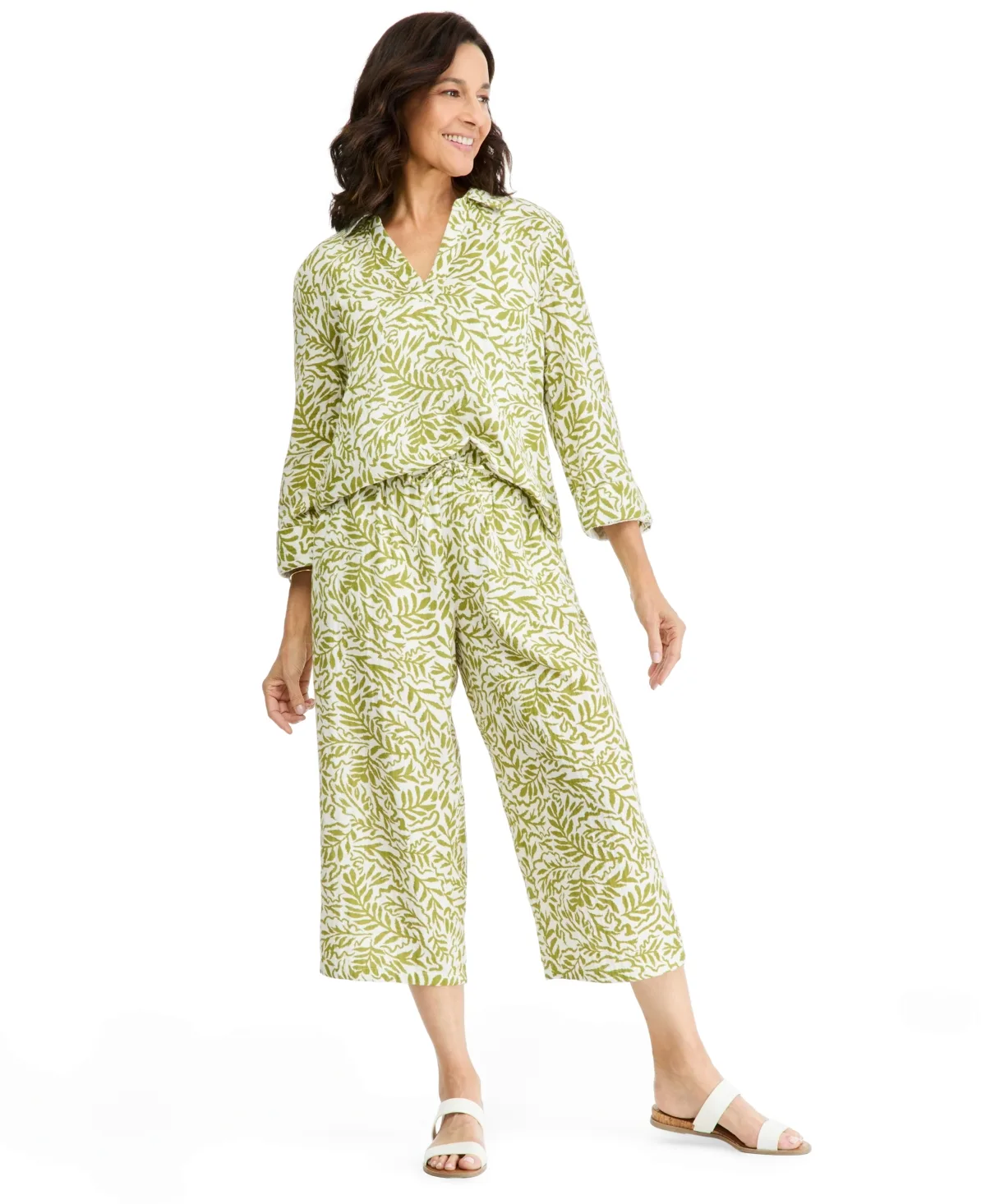 Printed Cotton Gauze Wide-Leg Capri by Style & Co