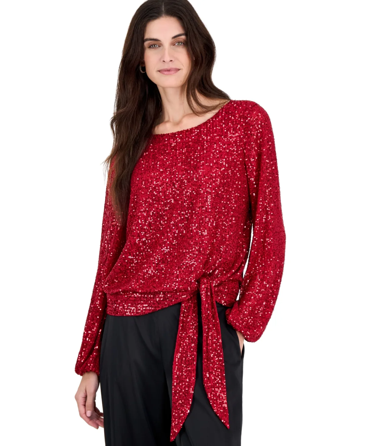 Sequin Long-Sleeve Blouse by Tahari