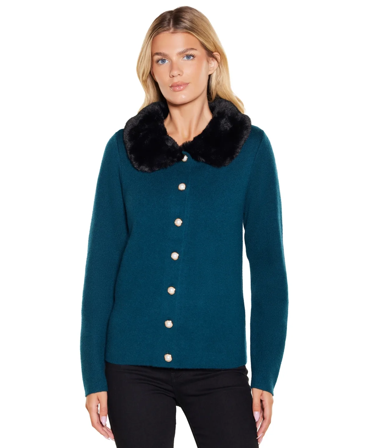 Collared Long-Sleeve Fitted Cardigan