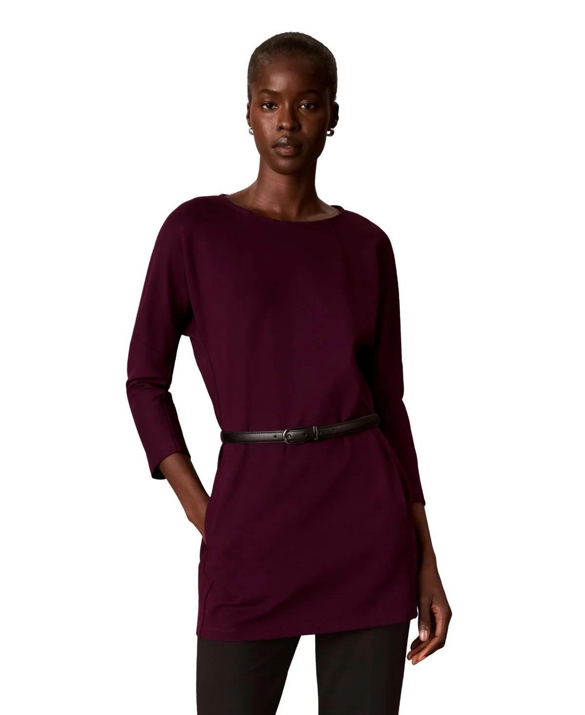 Boat Neck Long-Sleeve Compression Tunic by Calvin Klein