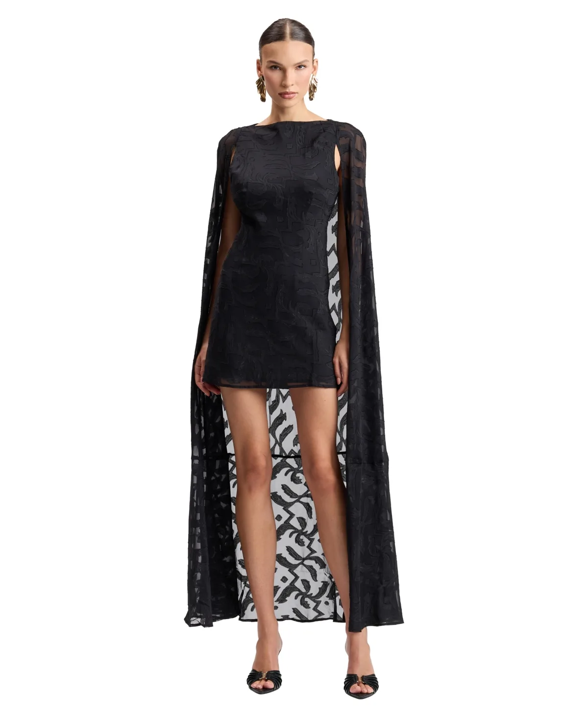 Jacquard Long Cape Boat Neck Mini Dress by Avec Les Filles