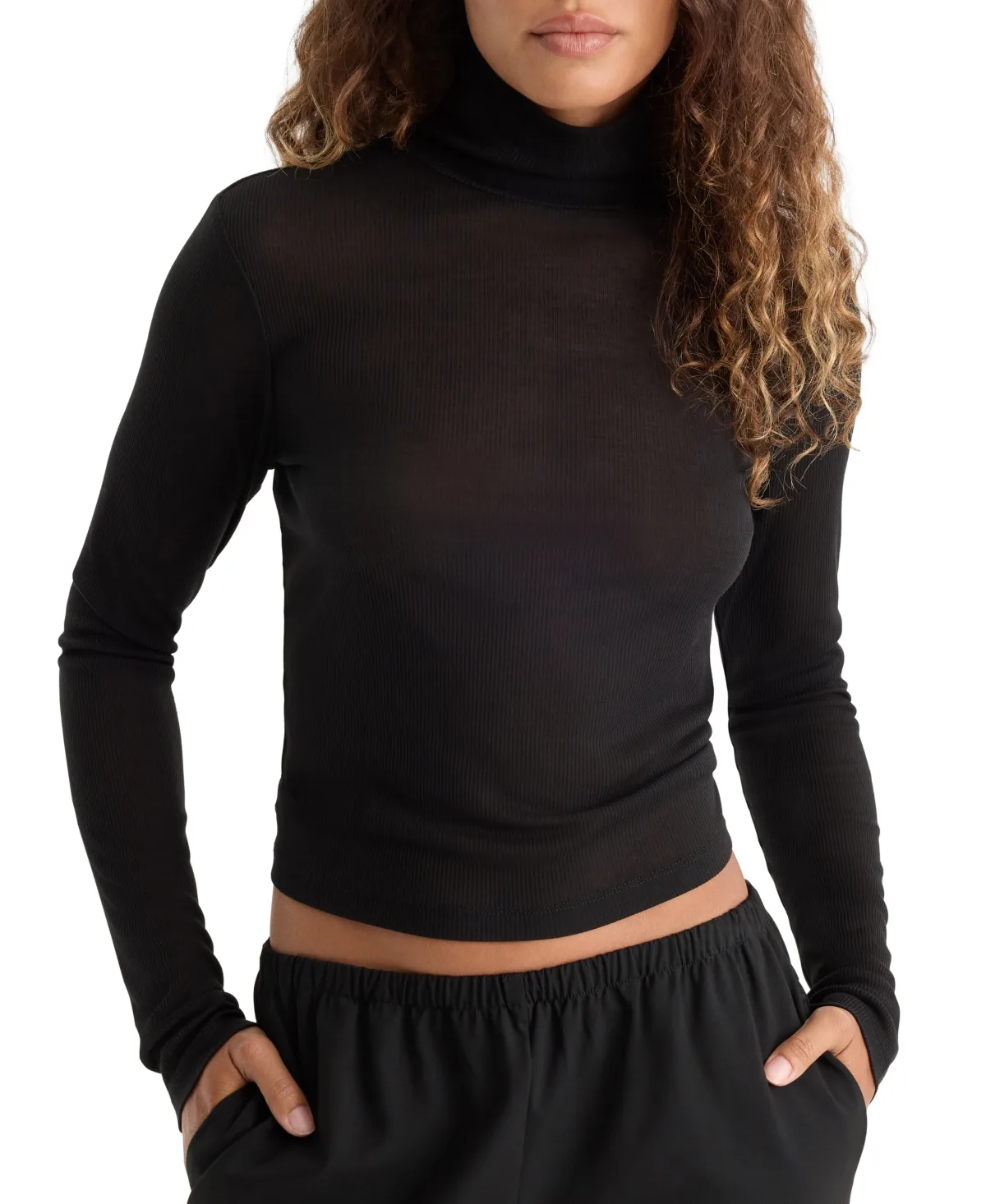 Sheer Ribbed Turtleneck by GOOD AMERICAN