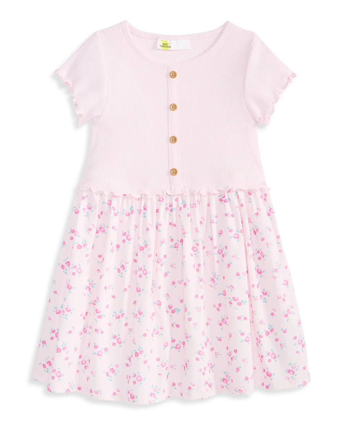 Floral-Print Short-Sleeve A-Line Dress by Epic Threads