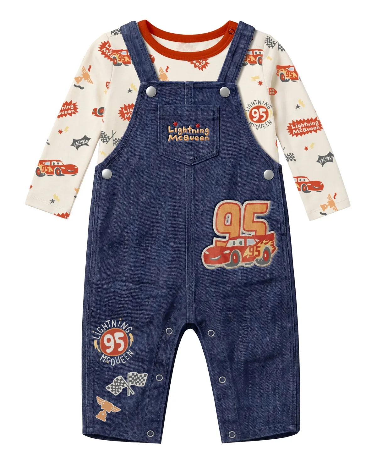 Lightning McQueen Graphic Long-Sleeve T-Shirt and Denim-Look Overall, 2-Piece Set by Disney