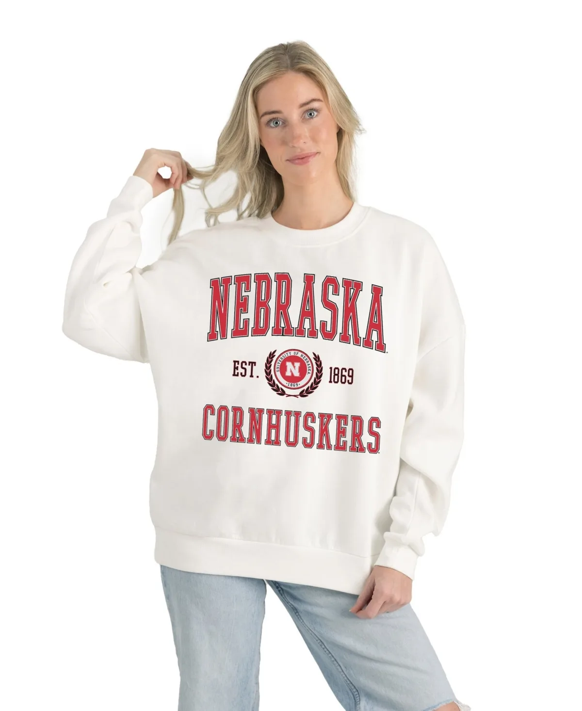 Nebraska Huskers Premium Fleece Drop Shoulder Oversized Pullover Sweatshirt