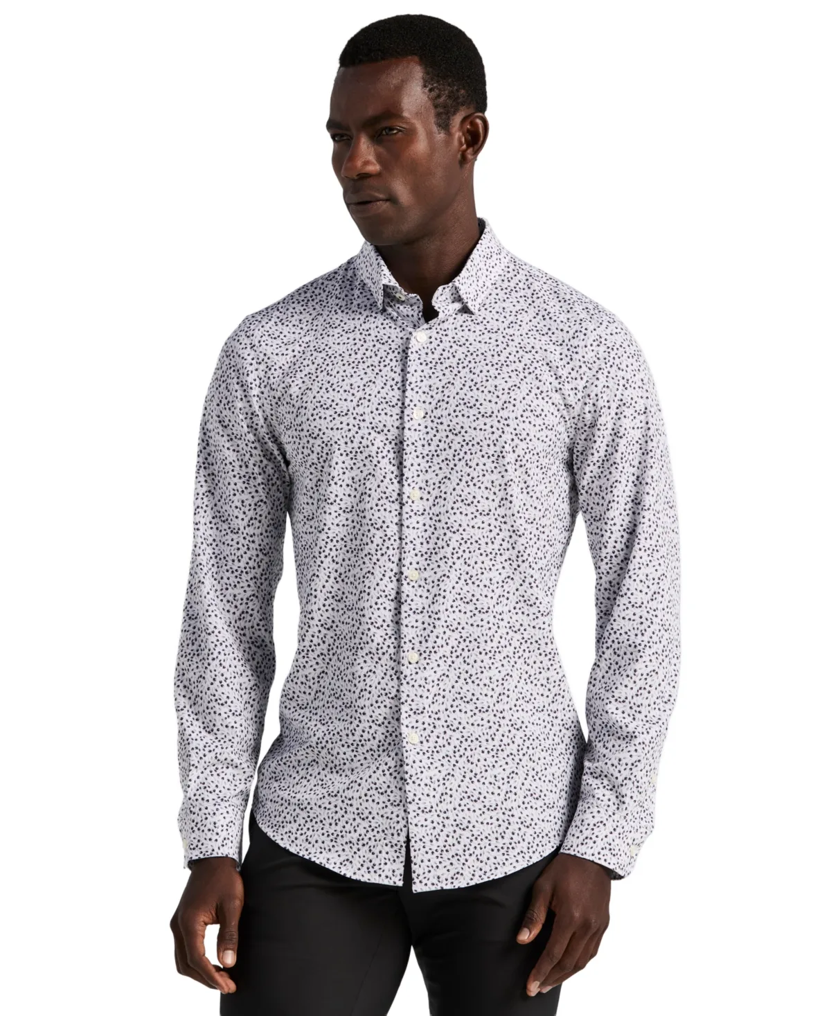 Long Sleeve Micro Floral Print Shirt by Perry Ellis