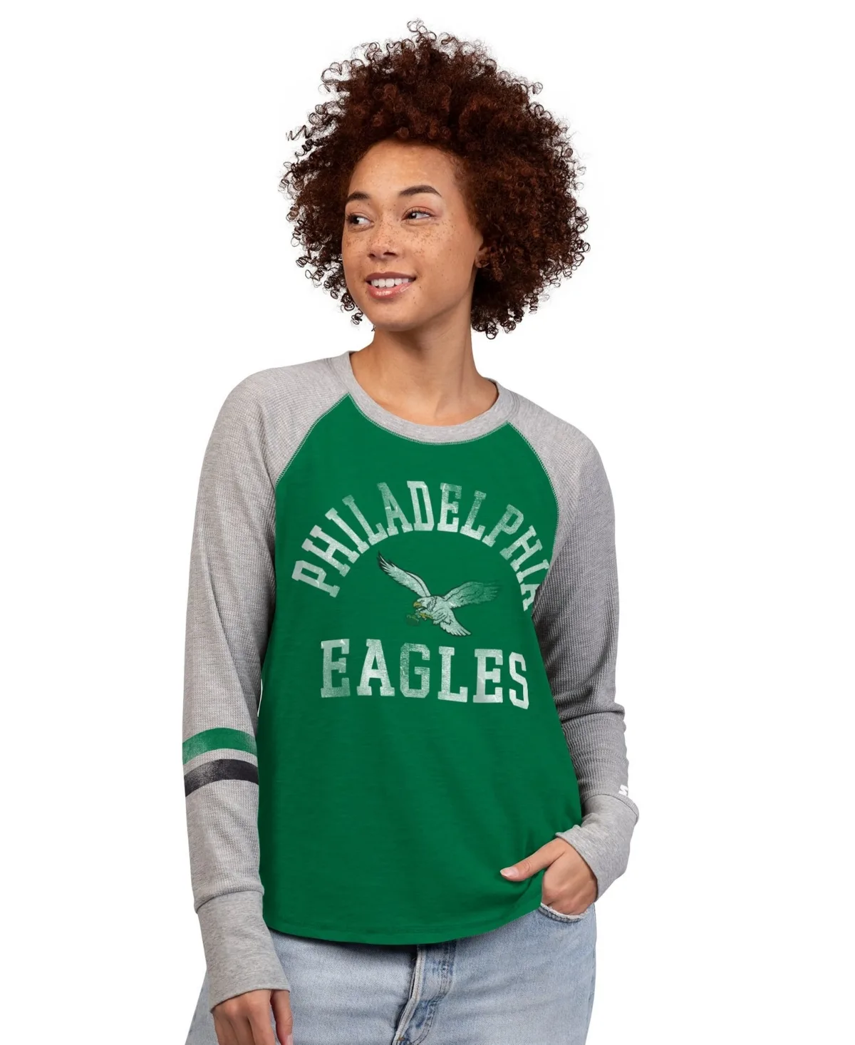 Philadelphia Eagles Throwback Waffle-Knit Raglan Long Sleeve T-Shirt by Starter