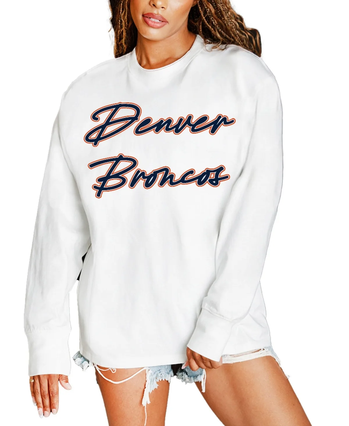 Denver Broncos Classic Comeback Oversized Long-Sleeves T-Shirt by Gameday Couture