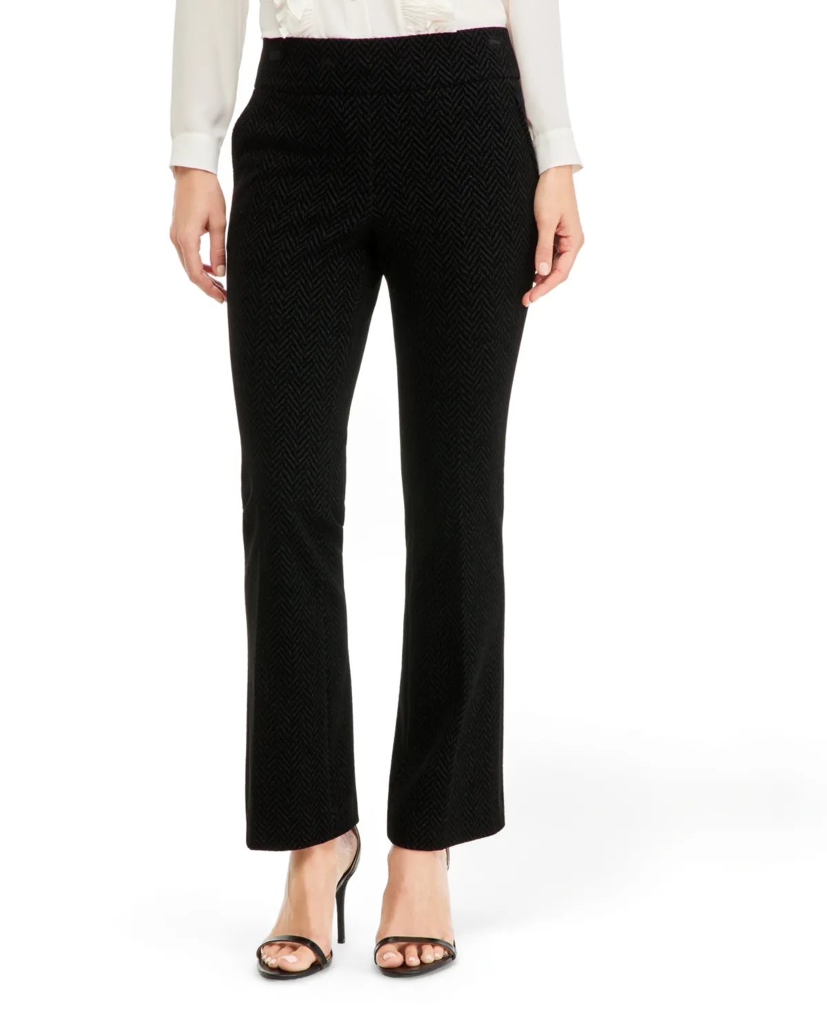 High-Waisted Velvet Herringbone Bootcut Pants