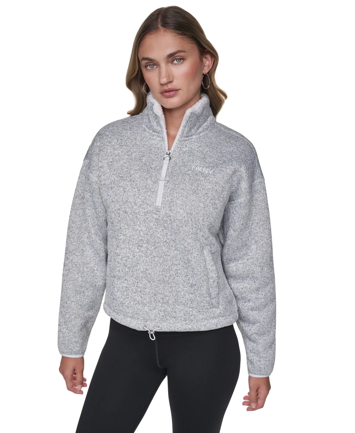 Sherpa Bonded Half-Zip Mock Neck Pullover by DKNY