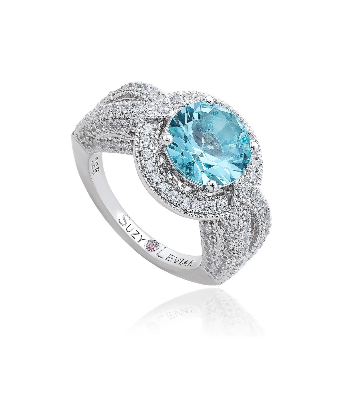 Sterling Silver Round Cubic Zirconia Halo Pave Ring by Suzy Levian New York