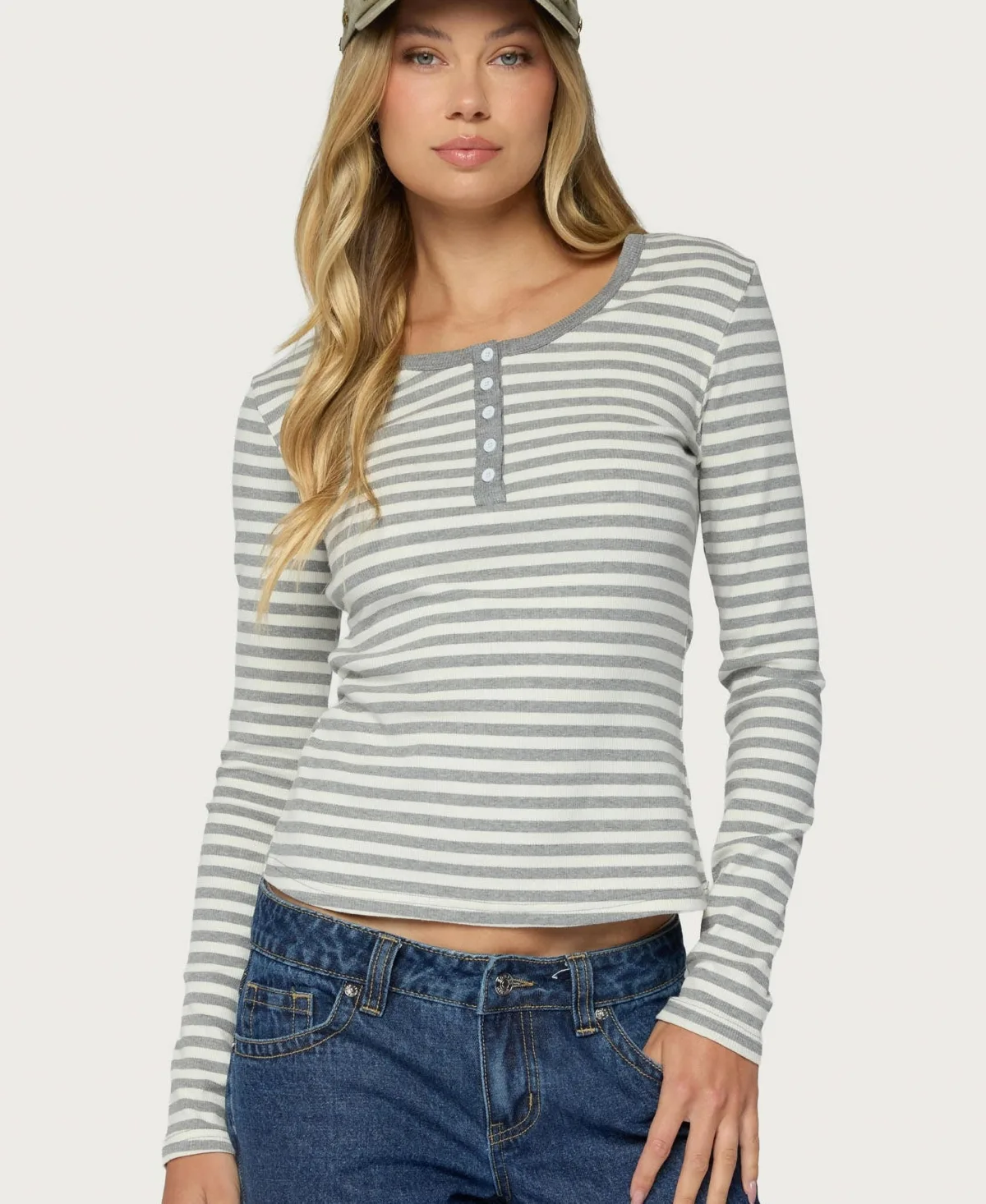 Roma Striped Henley Top by Edikted