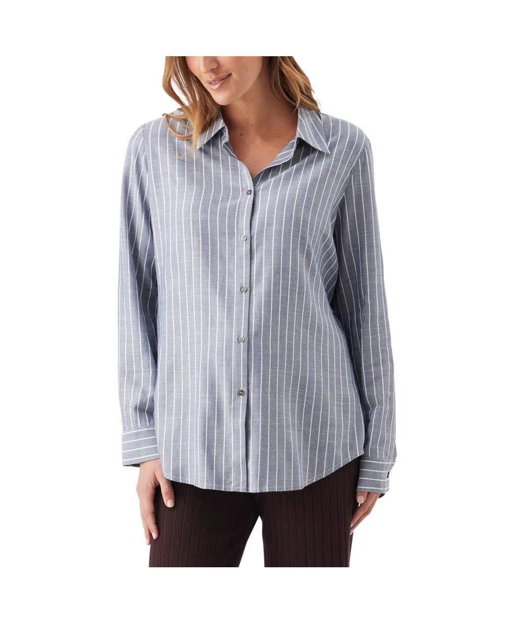 Millie Button Up Long-Sleeve Stripe Relaxed-Fit Shirt by Ripe Maternity