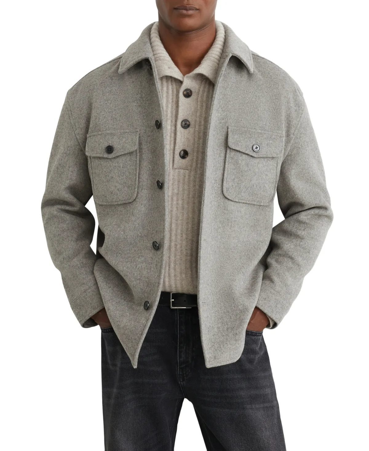 Net Long-Sleeve Point-Collar Wool-Blend Overshirt by Reiss