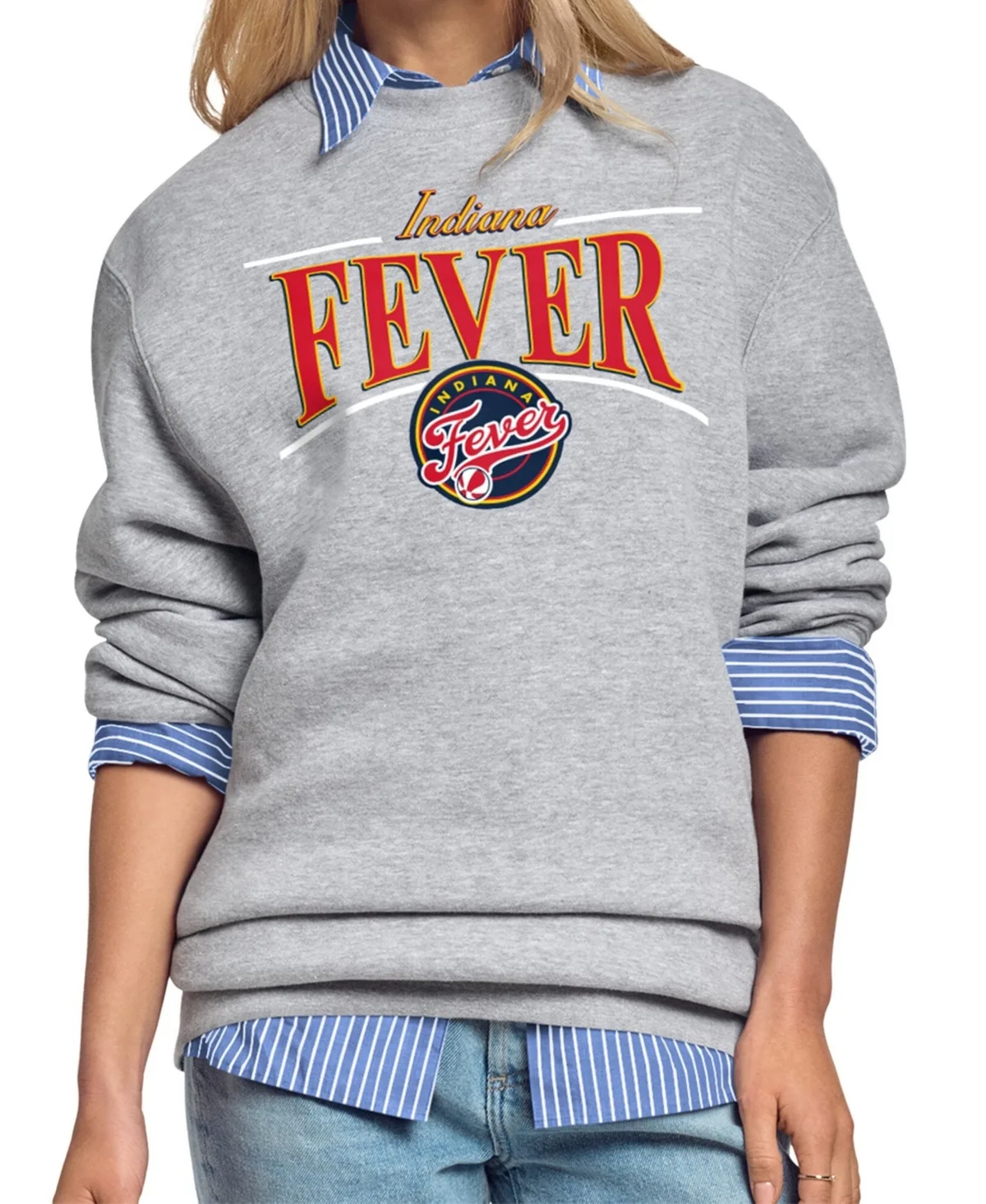Indiana Fever Arch Stripe Fleece Crewneck Sweatshirt