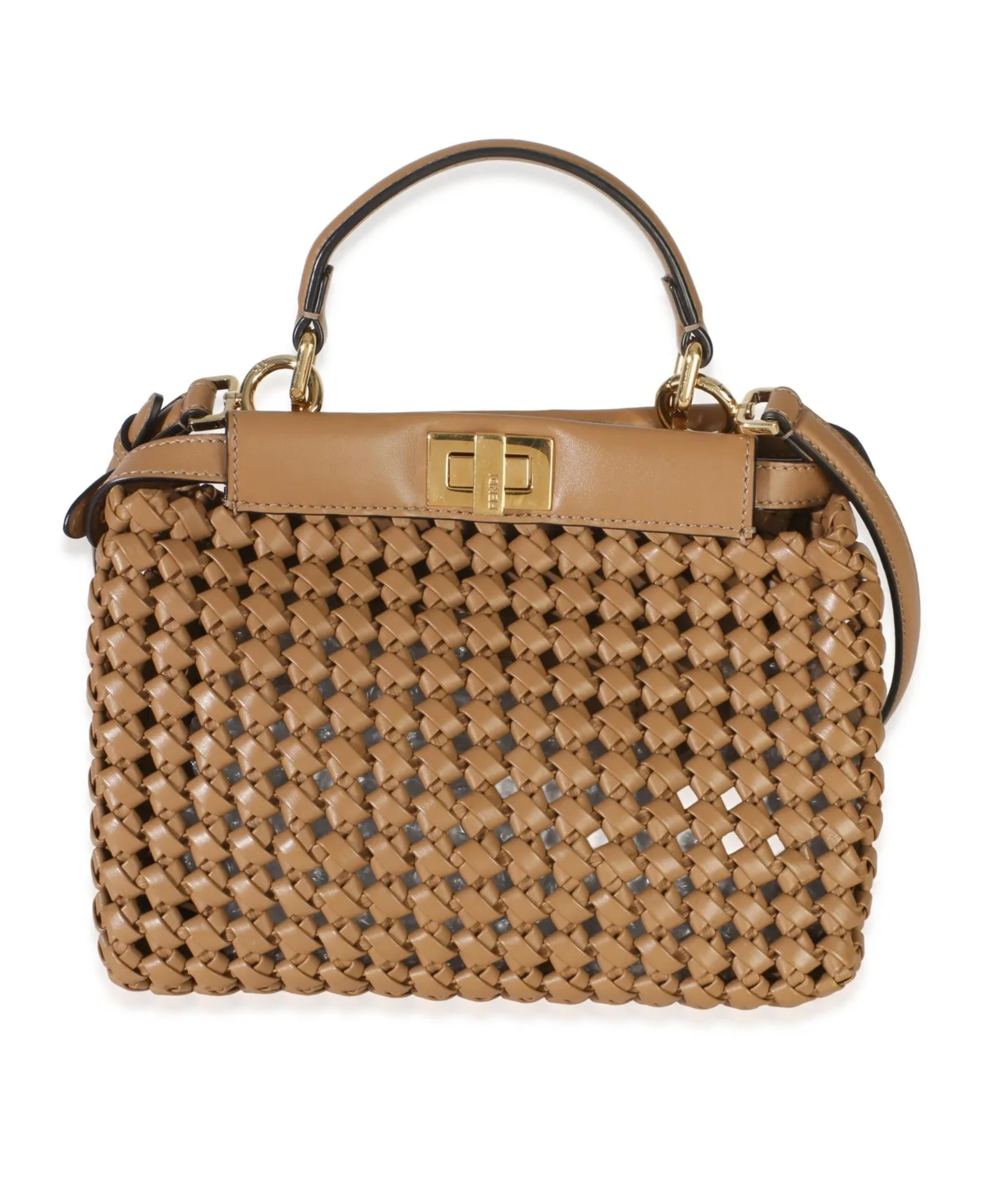 Pre-Owned Fendi Cappuccino Woven Calfskin Mini Peekaboo Iconic Satchel by FENDI