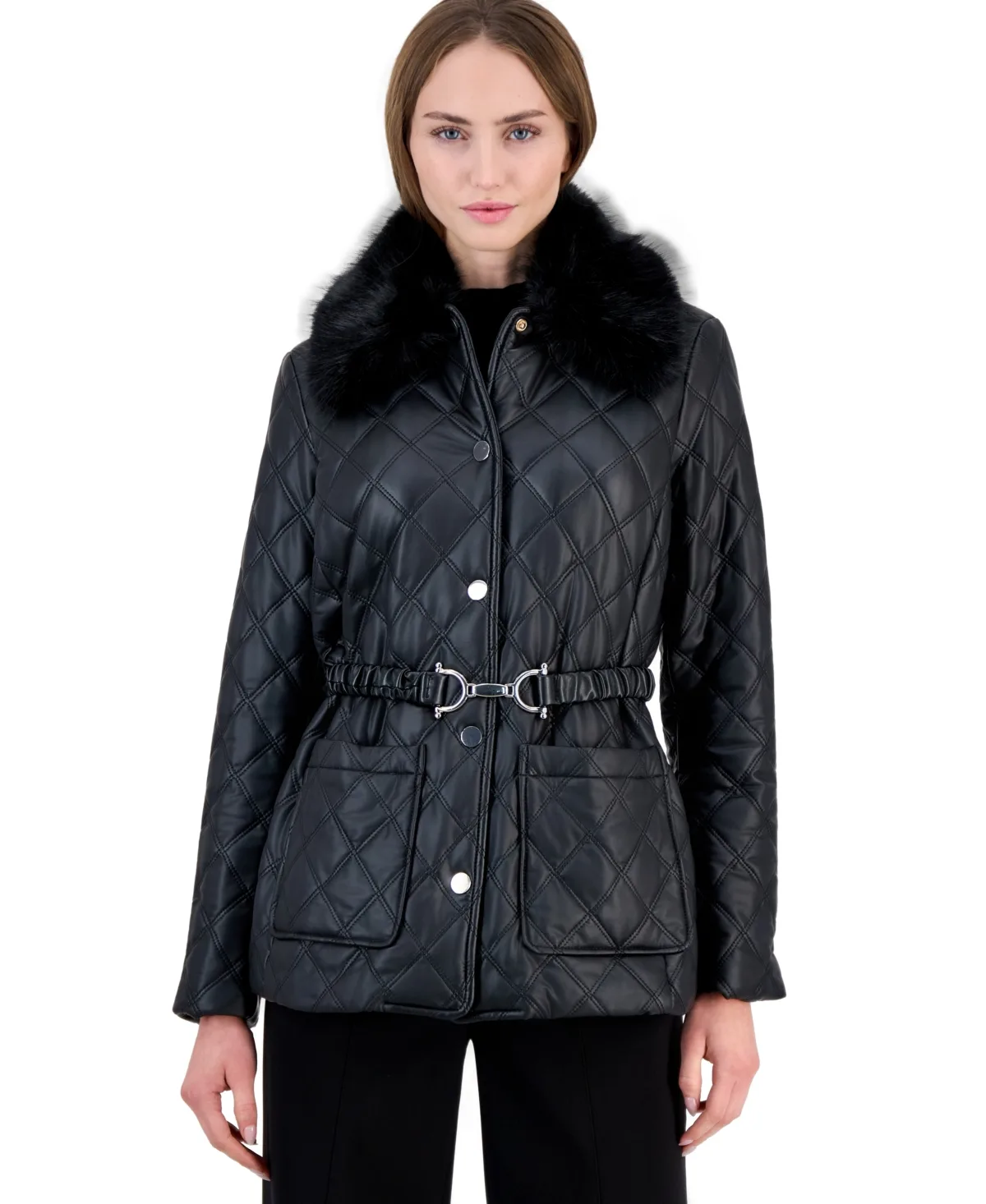 Belted Double-Diamond-Quilted Jacket by Anne Klein