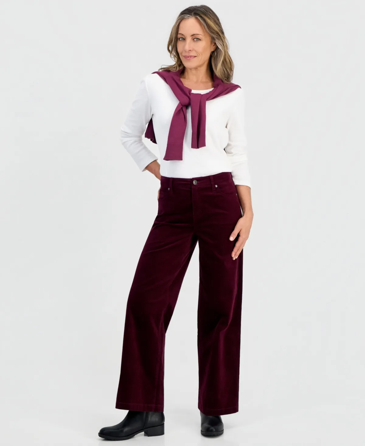 Velveteen High-Rise Wide-Leg Cotton-Blend Pants by Style & Co