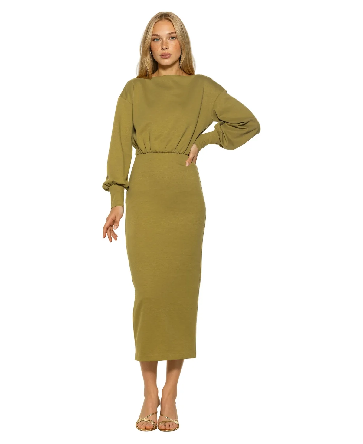 Sorrel Boatneck Blouson Ottoman-Fabric Midi Dress by Alexia Admor