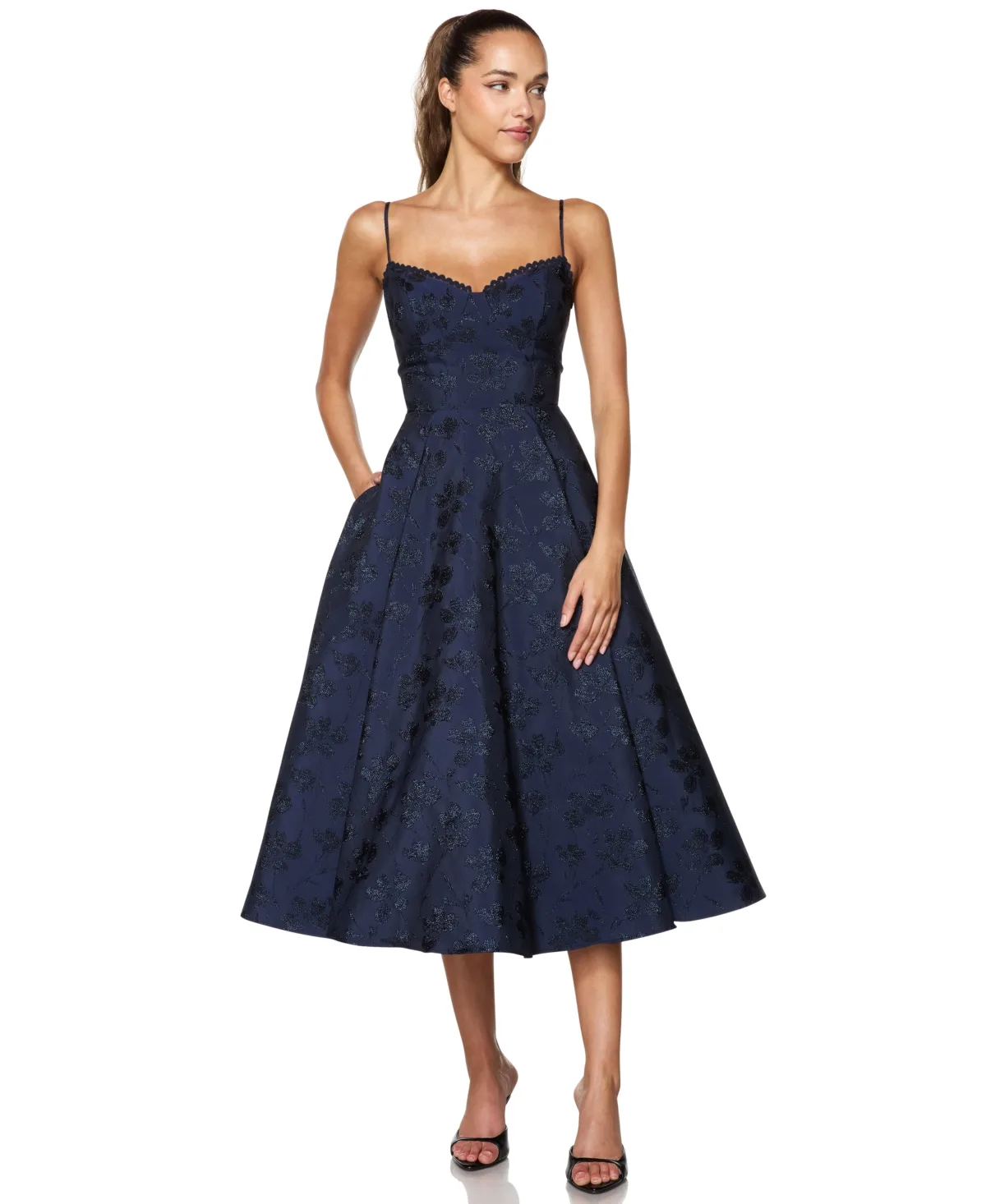 Sweetheart Floral-Print Lace-Trim Midi Dress by Alex & Sophia
