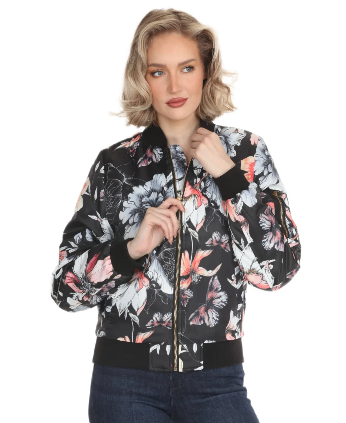 Floral Lined Bomber Jacket by White Mark