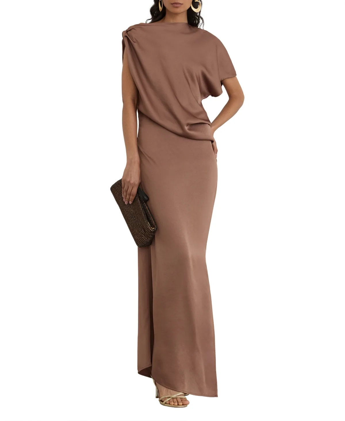 Paige One-Shoulder Asymmetric Satin Maxi Dress by Reiss