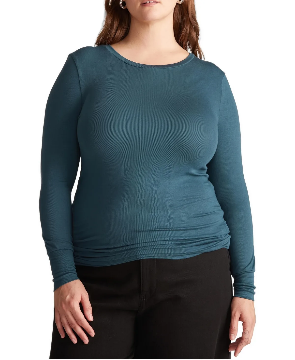 Foundation Fitted Fine-Ribbed Long-Sleeve Crewneck Tee by Universal Standard