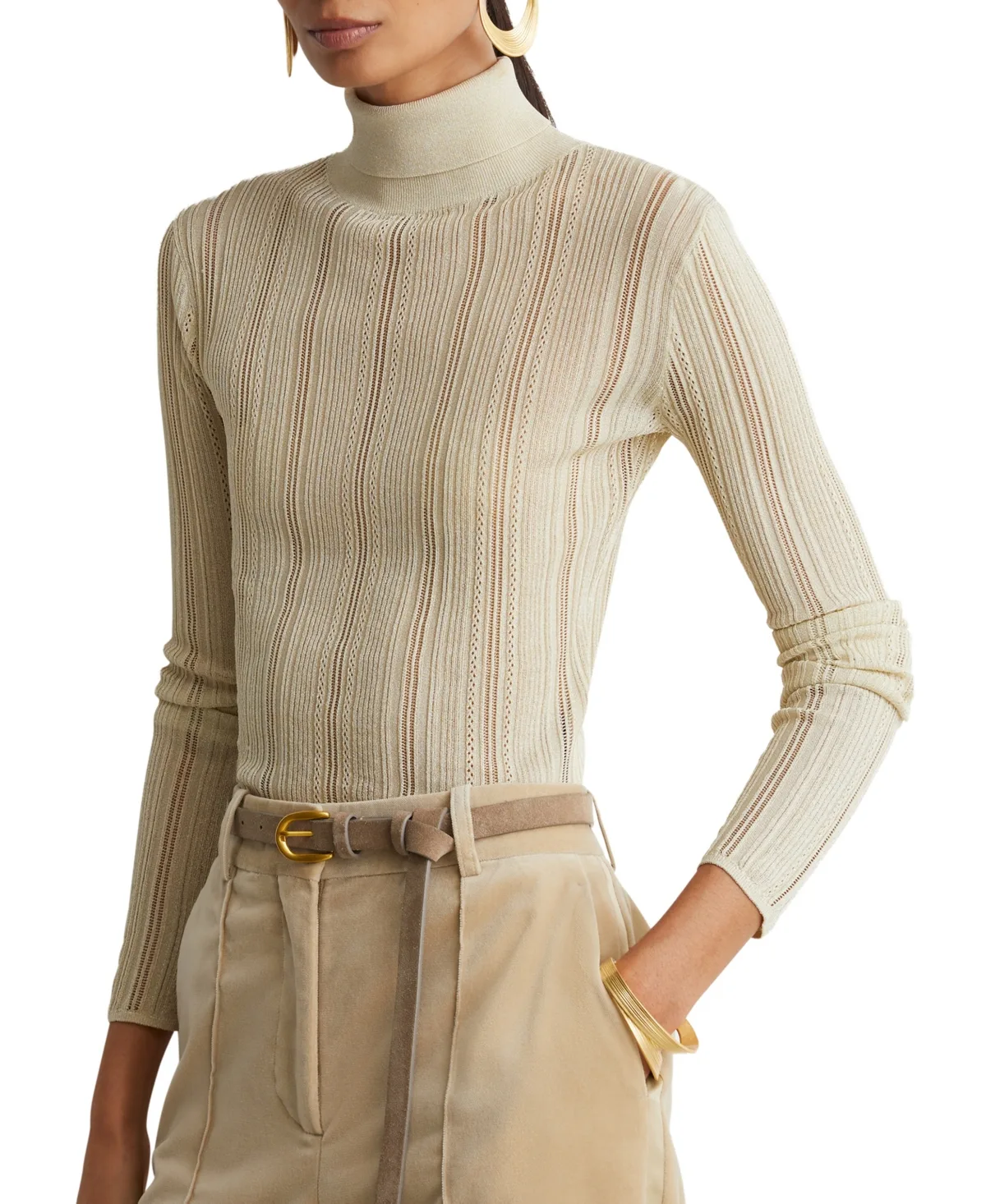 Sutton Metallic Turtleneck Long-Sleeve Mesh Top by Reiss