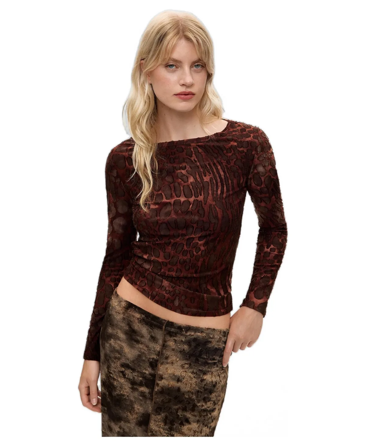 Flocked Long-Sleeve Slim T-Shirt