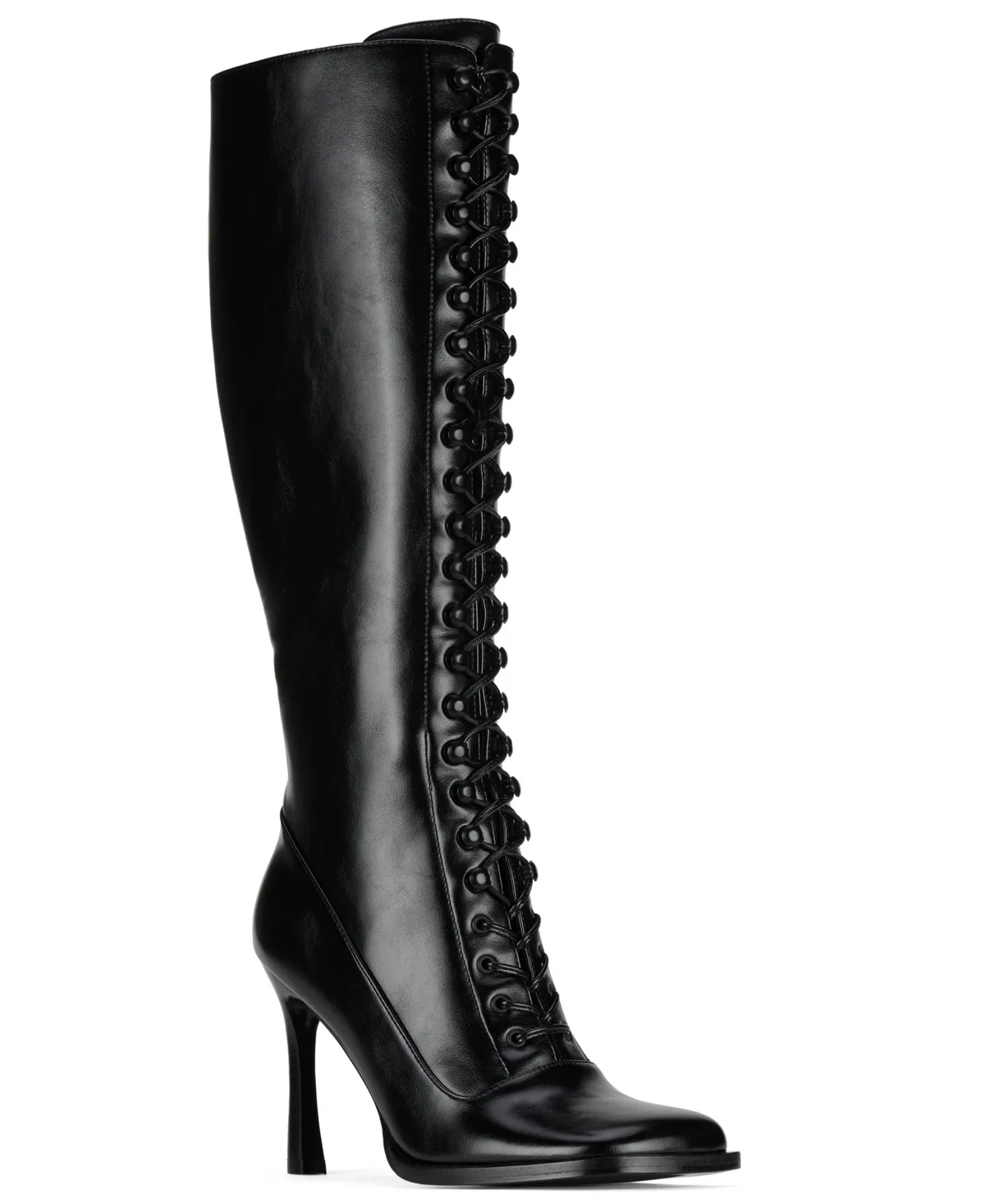 Fanning Lace-Up Knee-High Square-Toe Dress Boots by Jeffrey Campbell