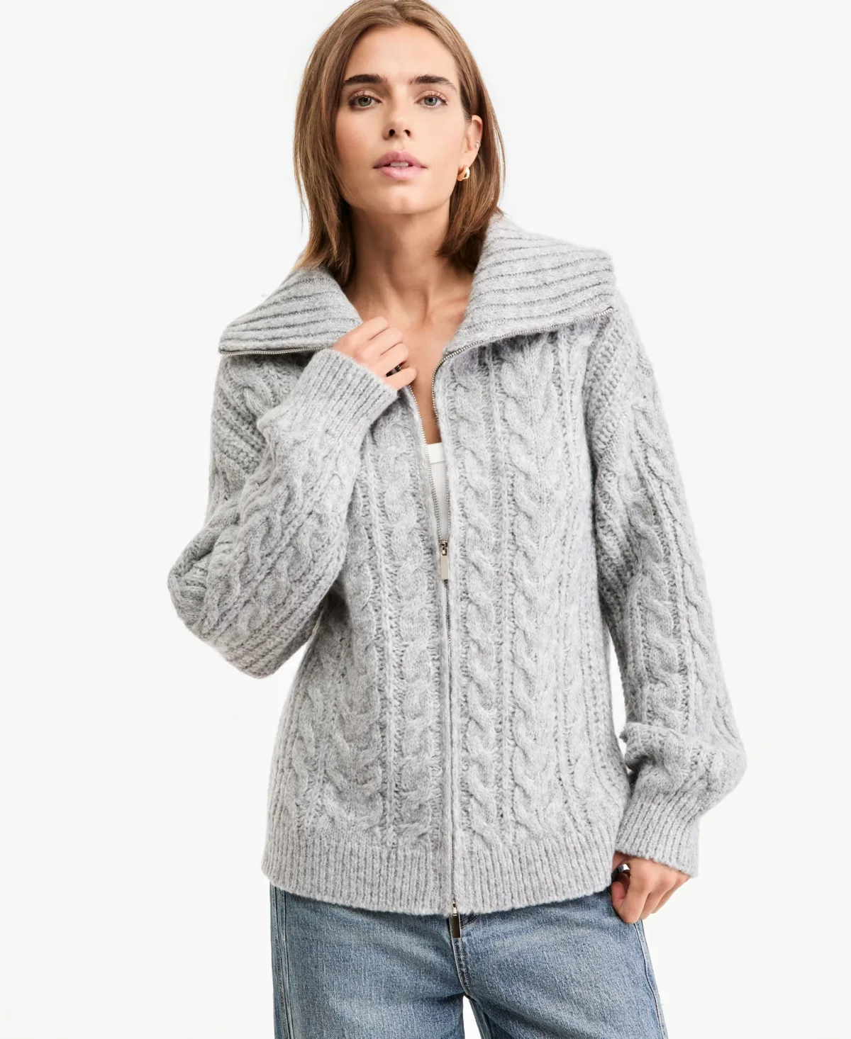 Cable-Knit Full-Zip Cardigan