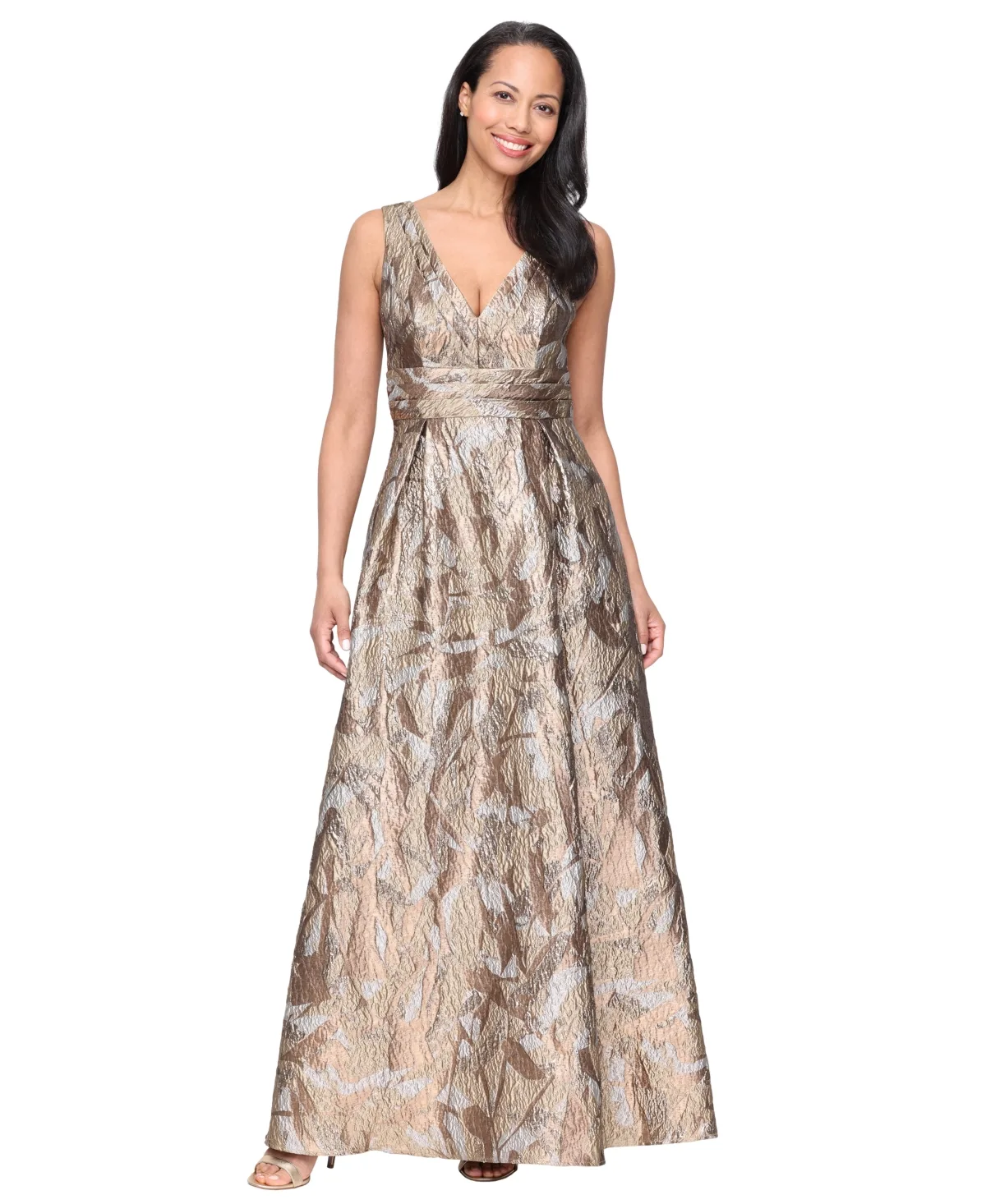 Jacquard Wedding Guest V-Neck Gown by Alex Evenings