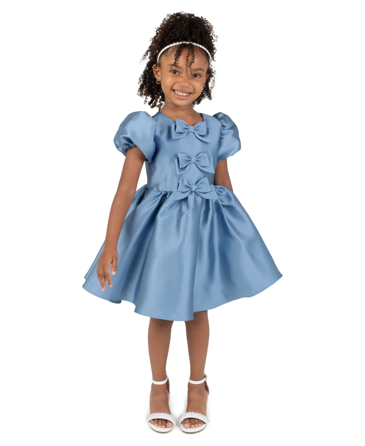 Puff-Sleeve Bow Fit & Flare Mikado Dress by Rare Editions