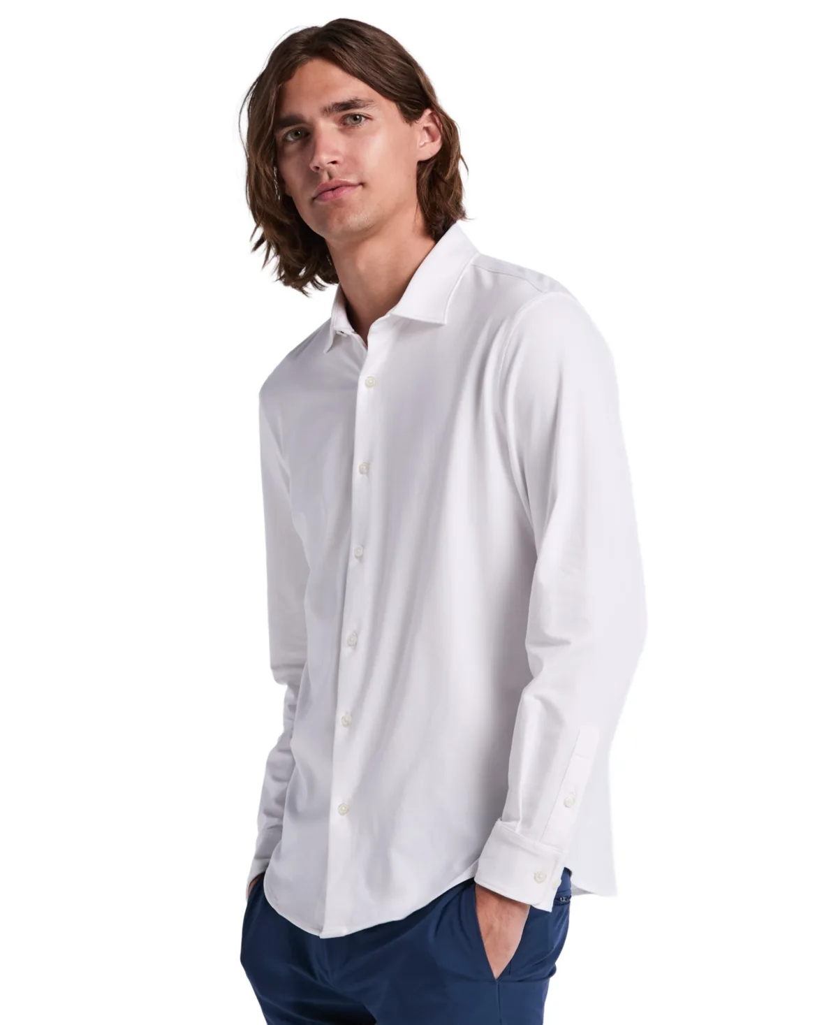Long-Sleeve Slim-Fit Untucked Shirt by Perry Ellis