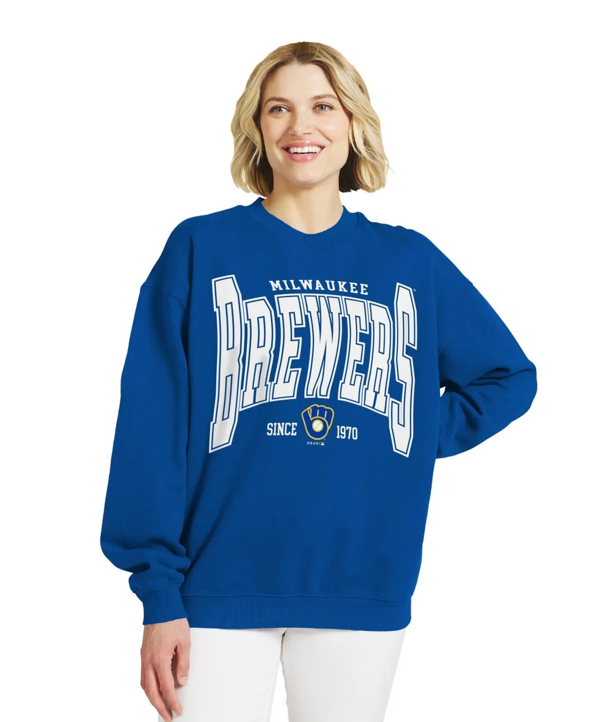 Milwaukee Brewers Oversized Team Fleece Sweatshirt by Wear by Erin Andrews