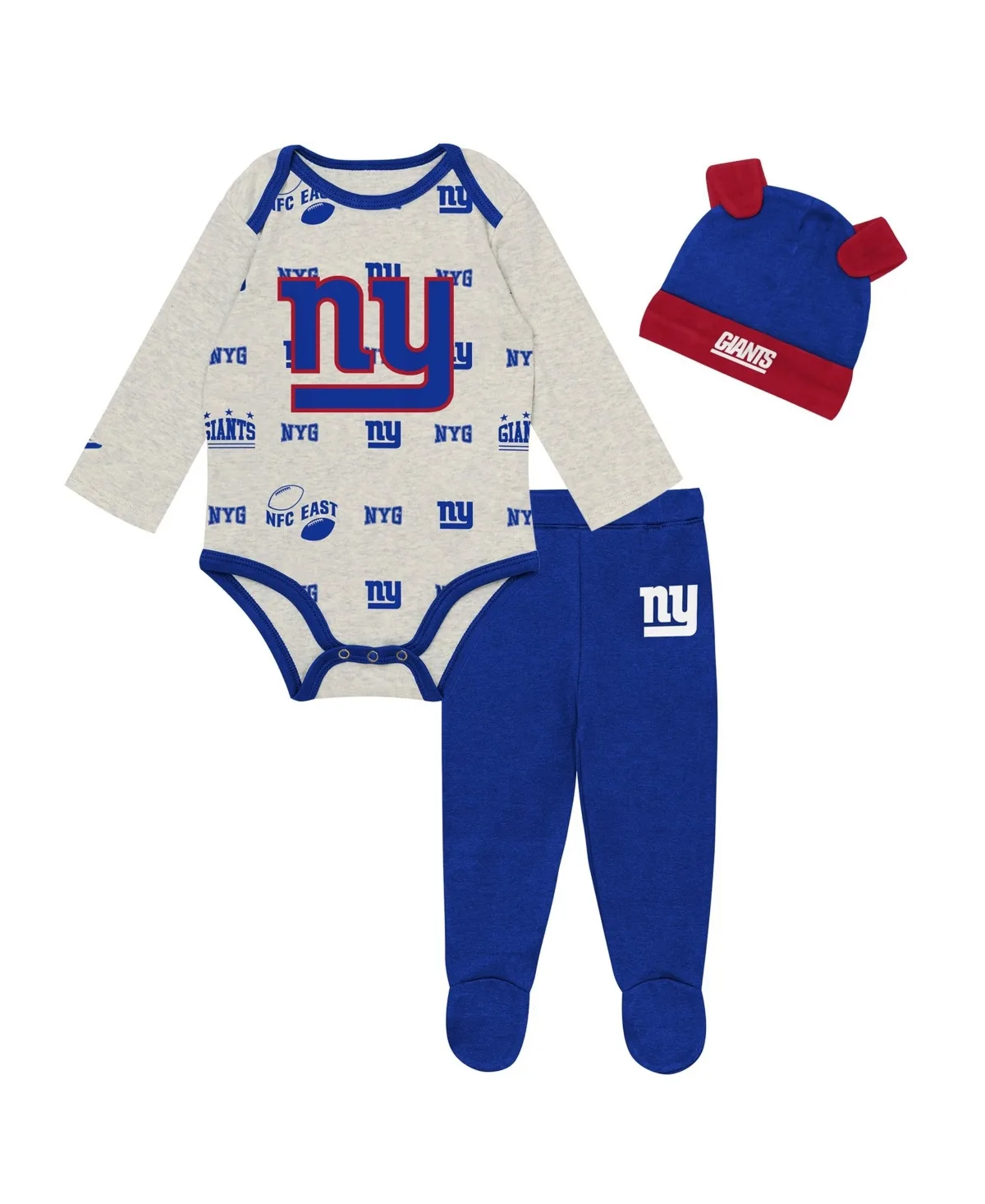 New York Giants Huddles Giggles 3-Piece Pant and Hat Set by Outerstuff