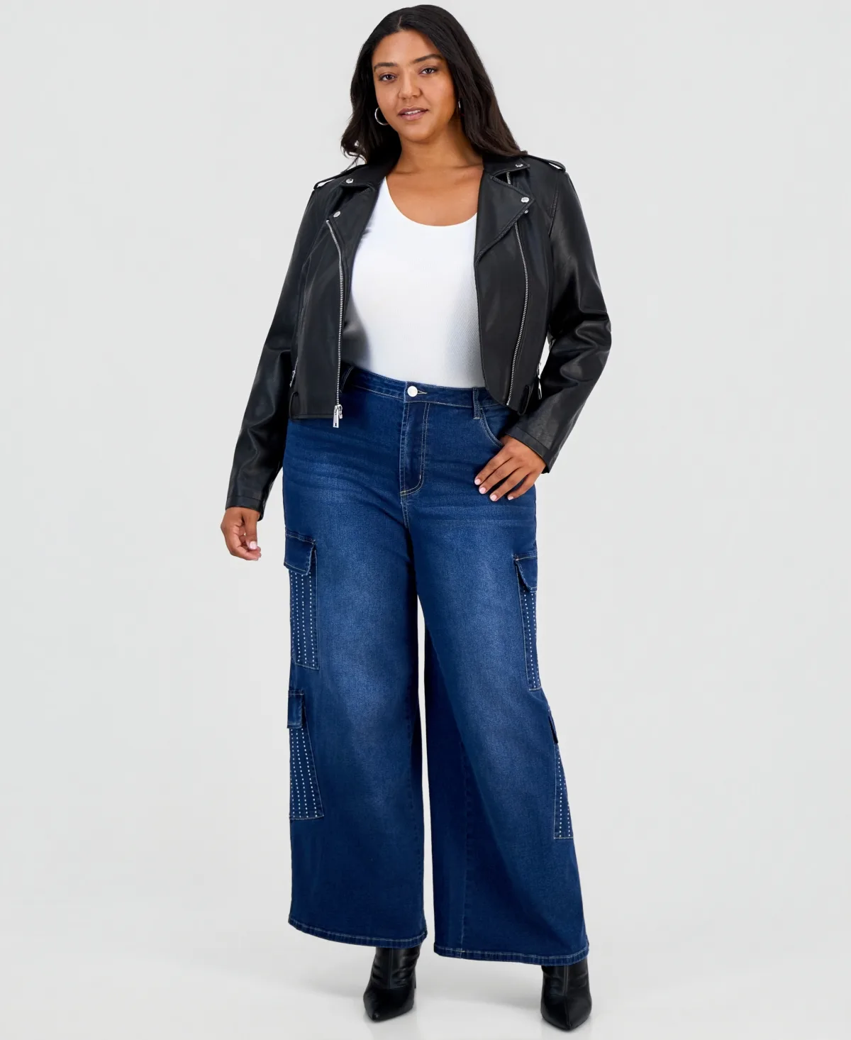 Ultra 90s High-Rise Rhinestone-Pinstripe Wide-Leg Denim Pants by Madden Girl
