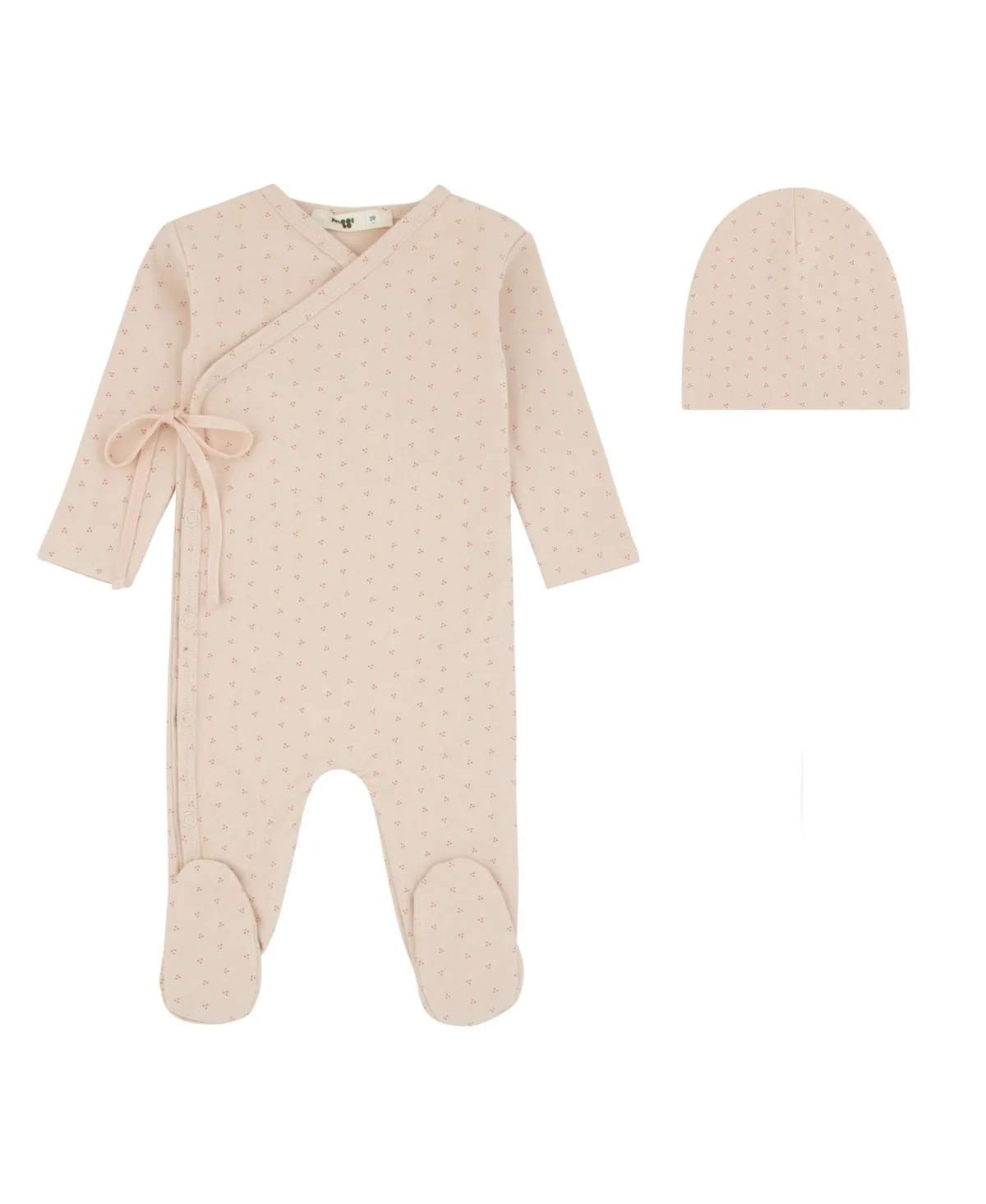 Wrap-Front Dot-Print Cotton-Blend Wrap-Style Footie and Beanie, 2-Piece Set by Noggiwear