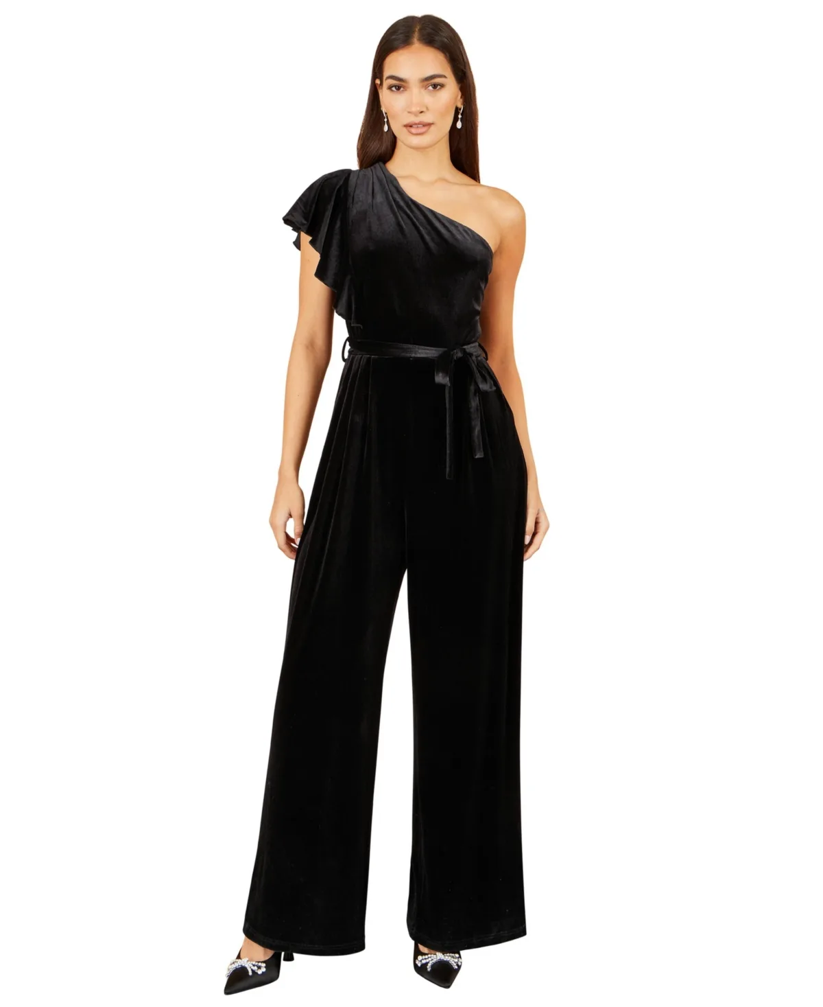 One Shoulder Velvet Jumpsuit by Yumi