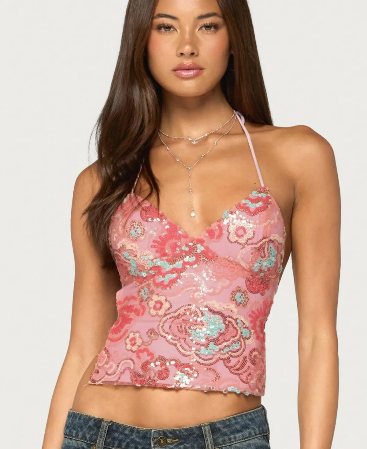 Cheri Bead and Sequin Backless Top