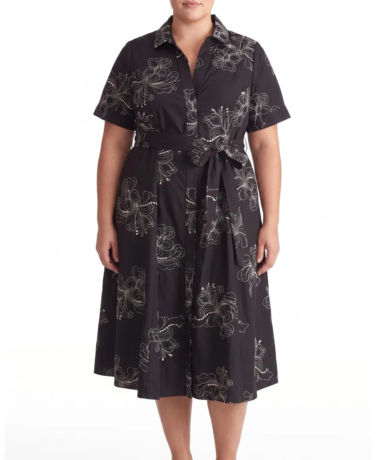 Tina Fit-and-Flare Midi Short-Sleeve Cotton-Blend Shirtdress by Universal Standard