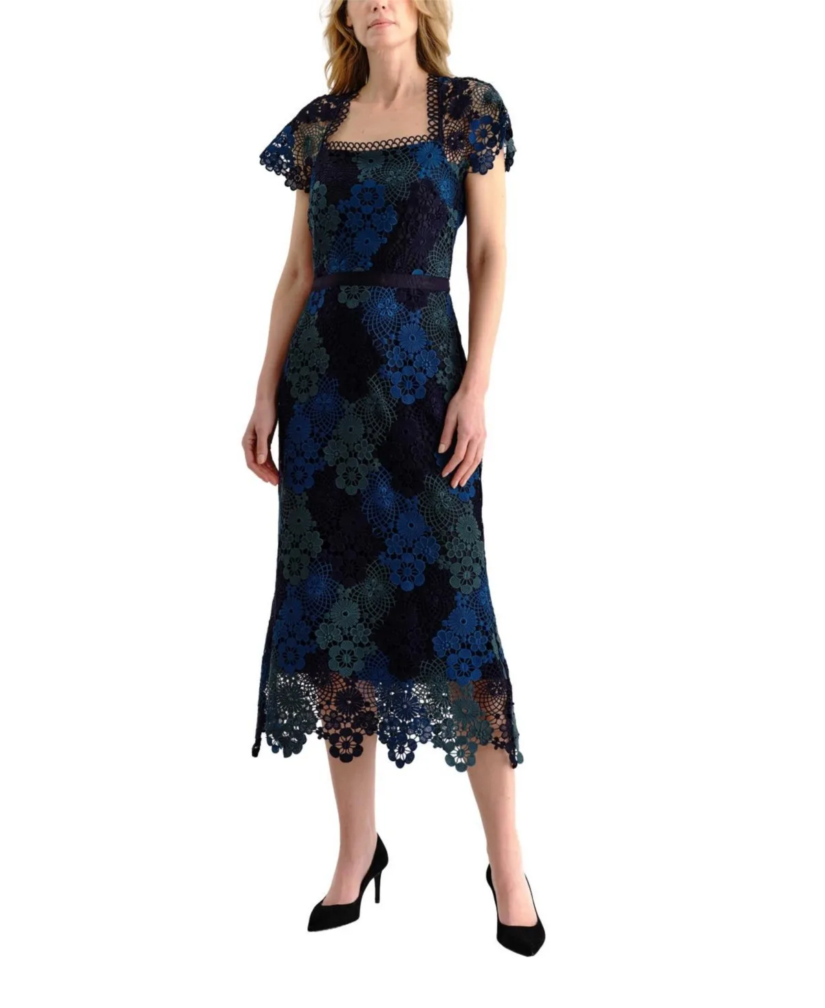 Waverly Floral-Ombre Lace Midi Dress by Cartolina