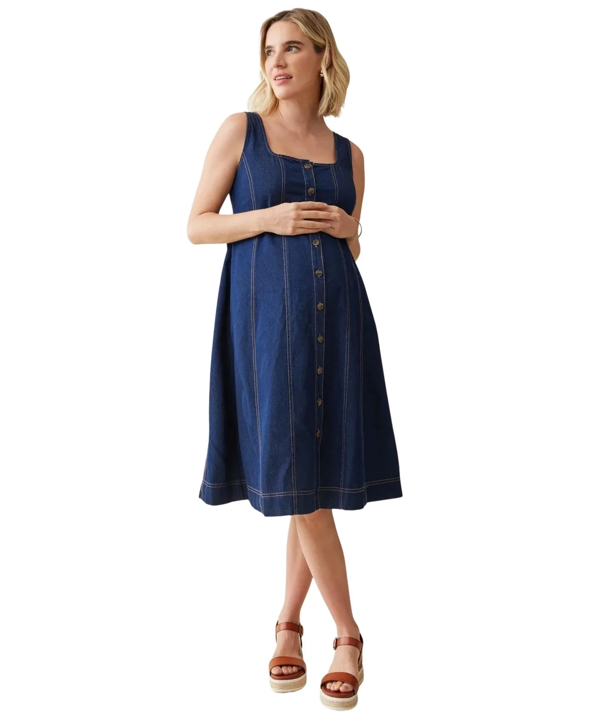Mallorca Chambray Square Neck Nursing Midi Dress